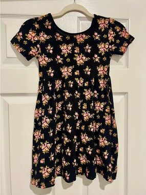 Old Navy Printed Fit & Flare Black Dress with Pink Floral Print (Girls Size 8)
